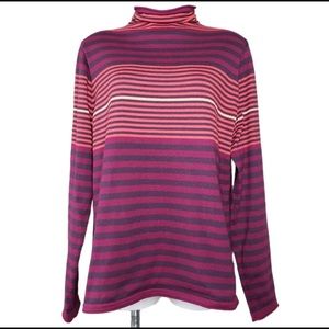 Duluth | Coolmax Berry Orange Striped Roll Mock Neck Sweater Cozy Women's XXL